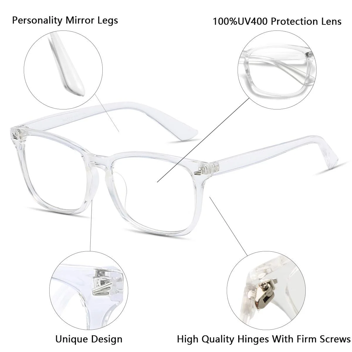 aisswzber Unisex Stylish Square Non-Prescription Eyeglasses Clear Transparent 3